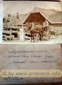 Correspondenzkarte Sägewerk Pölzl St.Martin<br>PÖLZL Engelbert, Eduard Stiedl, am Fuhrwerk WANDL Josef